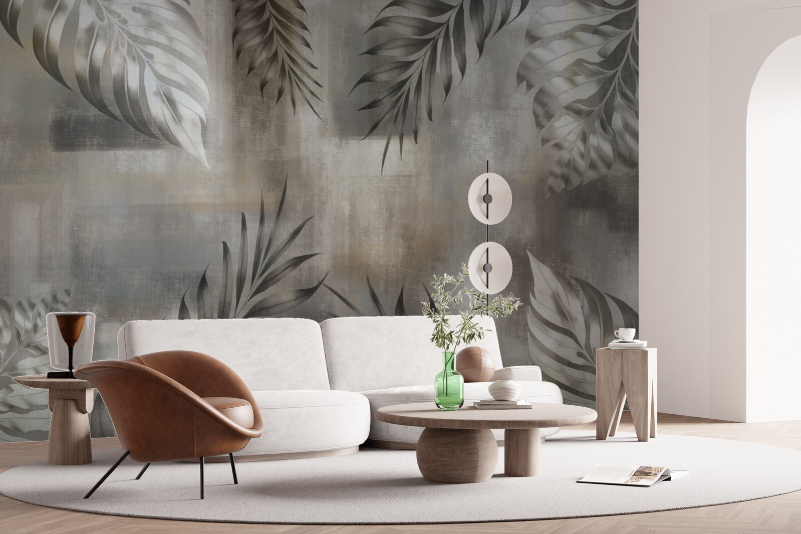 Фотошпалери листя монстери в чорно-білих тонах