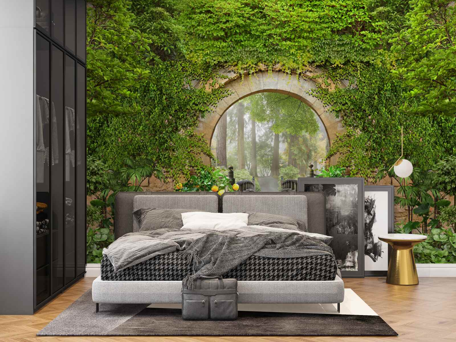 Фотошпалери заросла зелена арка в лісі