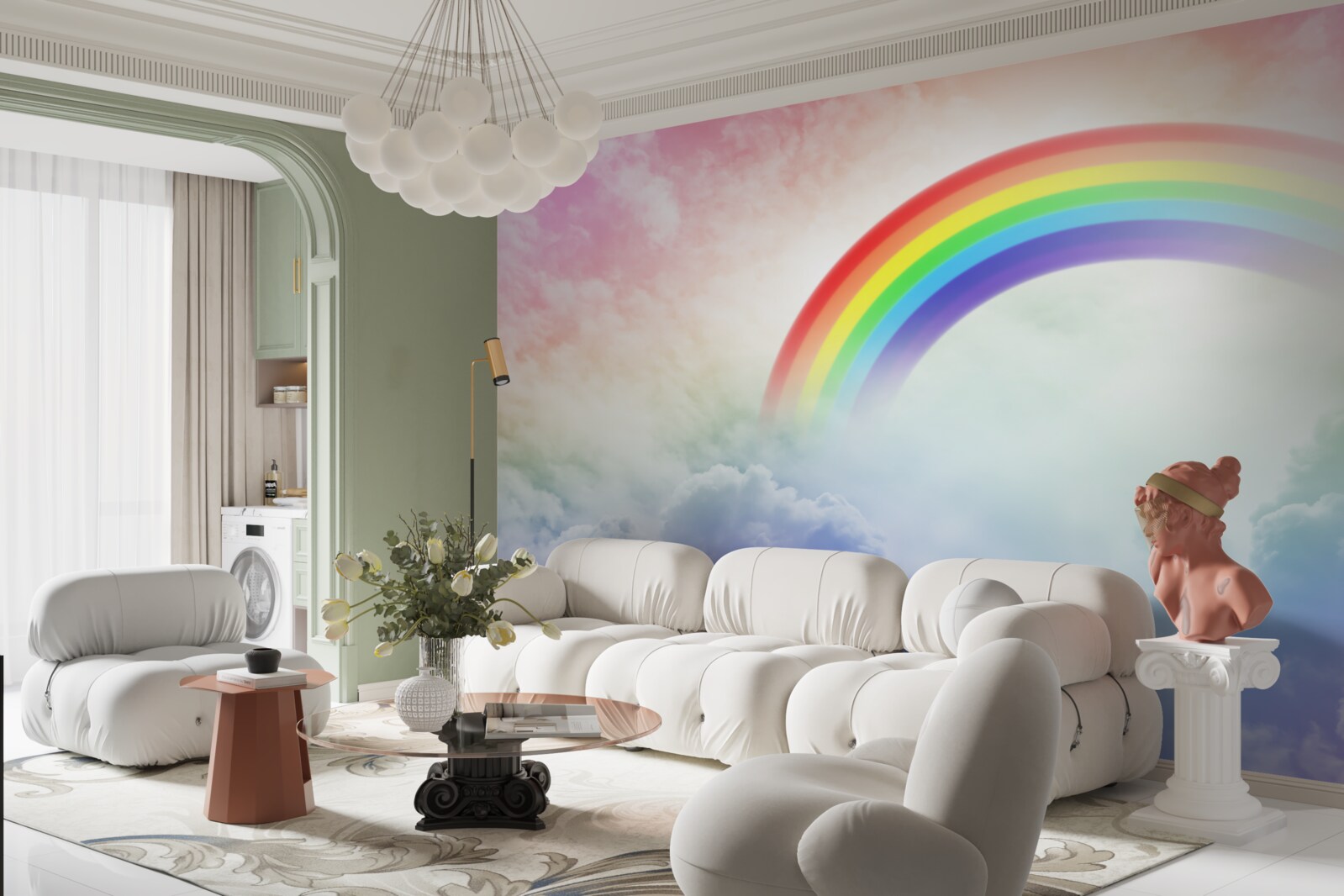 Фотошпалери над хмарами сяє різнобарвна веселка