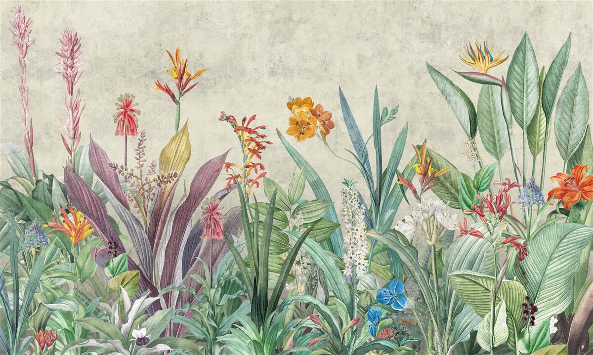 Фотошпалери тропічний зелений з квітами