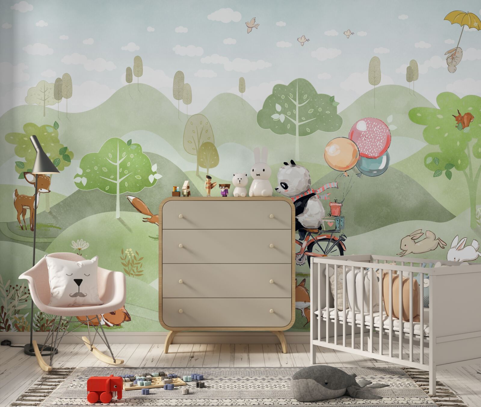 Фотошпалери велосипед, на якому їздить панда