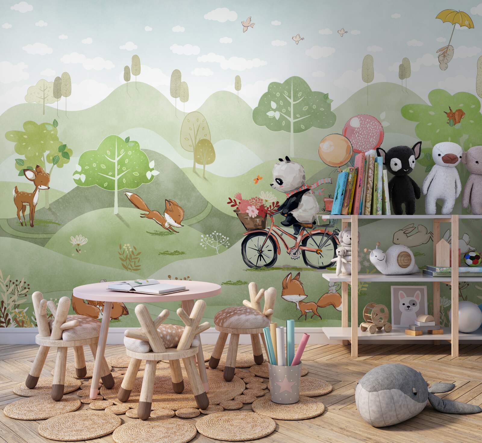 Фотошпалери велосипед, на якому їздить панда