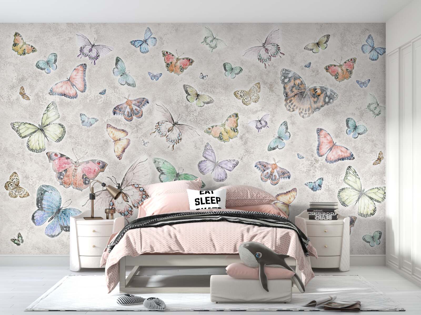 Фотошпалери Сяючі метелики на сірому тлі