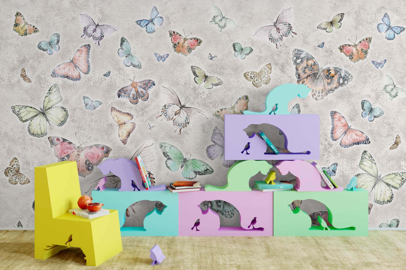Фотошпалери Сяючі метелики на сірому тлі