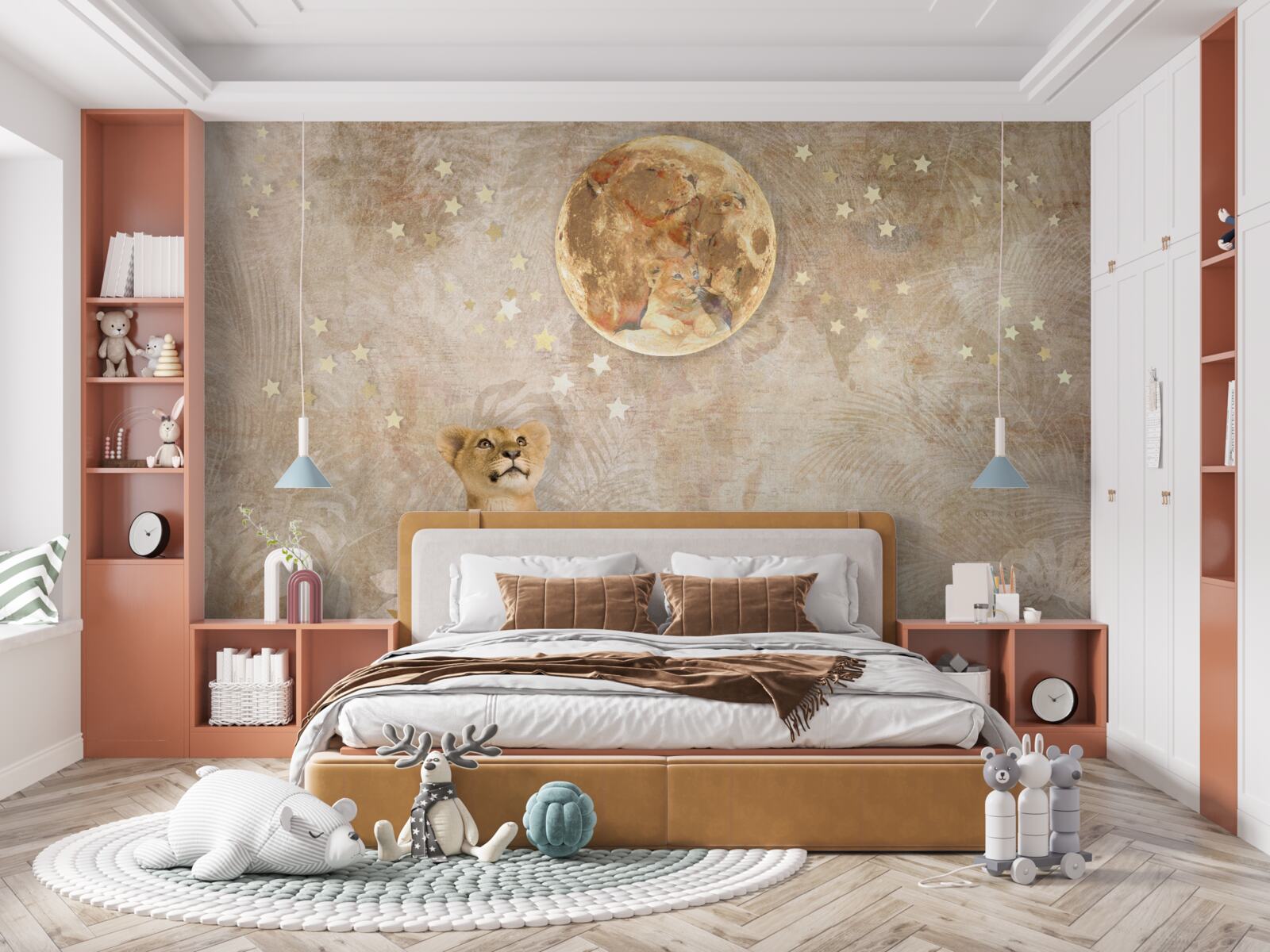 Фотошпалери маленьке левеня дивиться на місяць