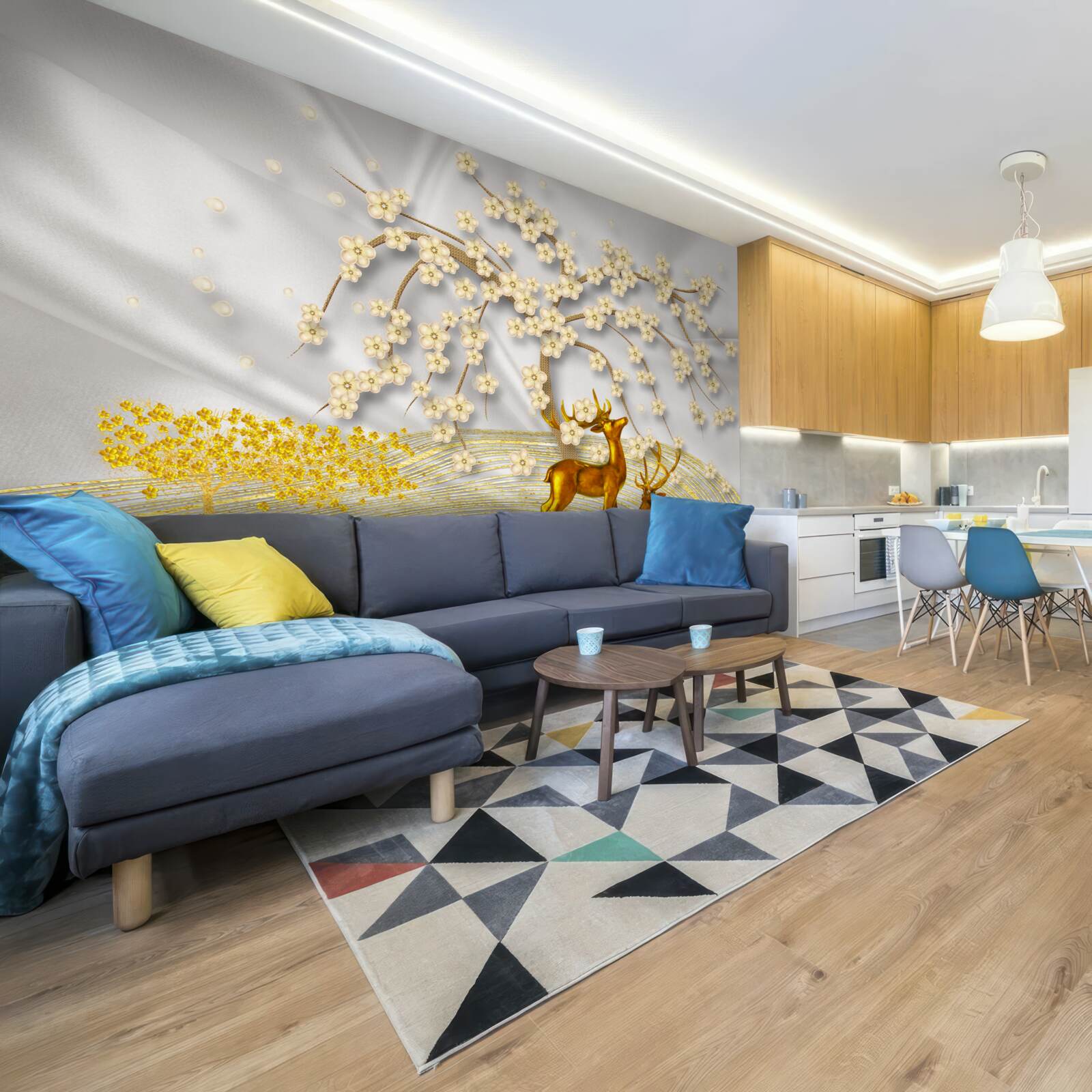 Фотошпалери олень із золота гуляє під гілками сакури