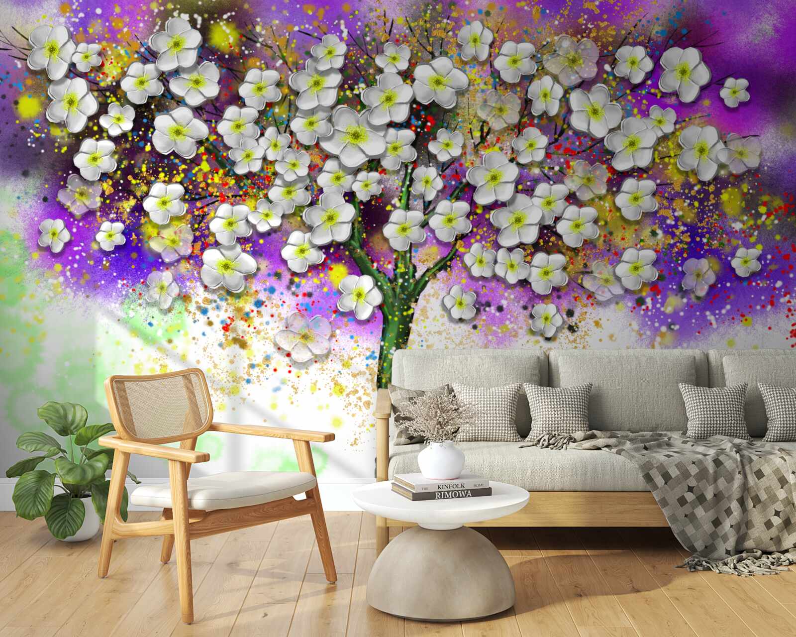 Фотошпалери дерево, що цвіте білосніжними квітами