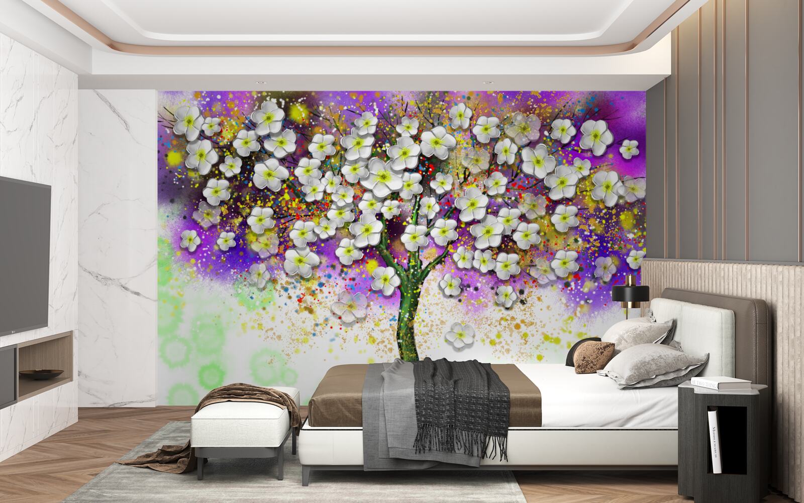 Фотошпалери дерево, що цвіте білосніжними квітами