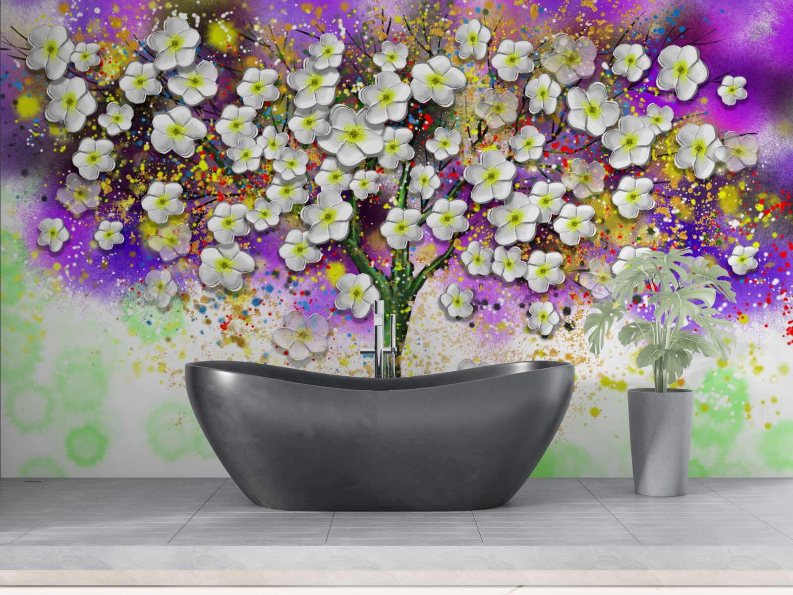 Фотошпалери дерево, що цвіте білосніжними квітами