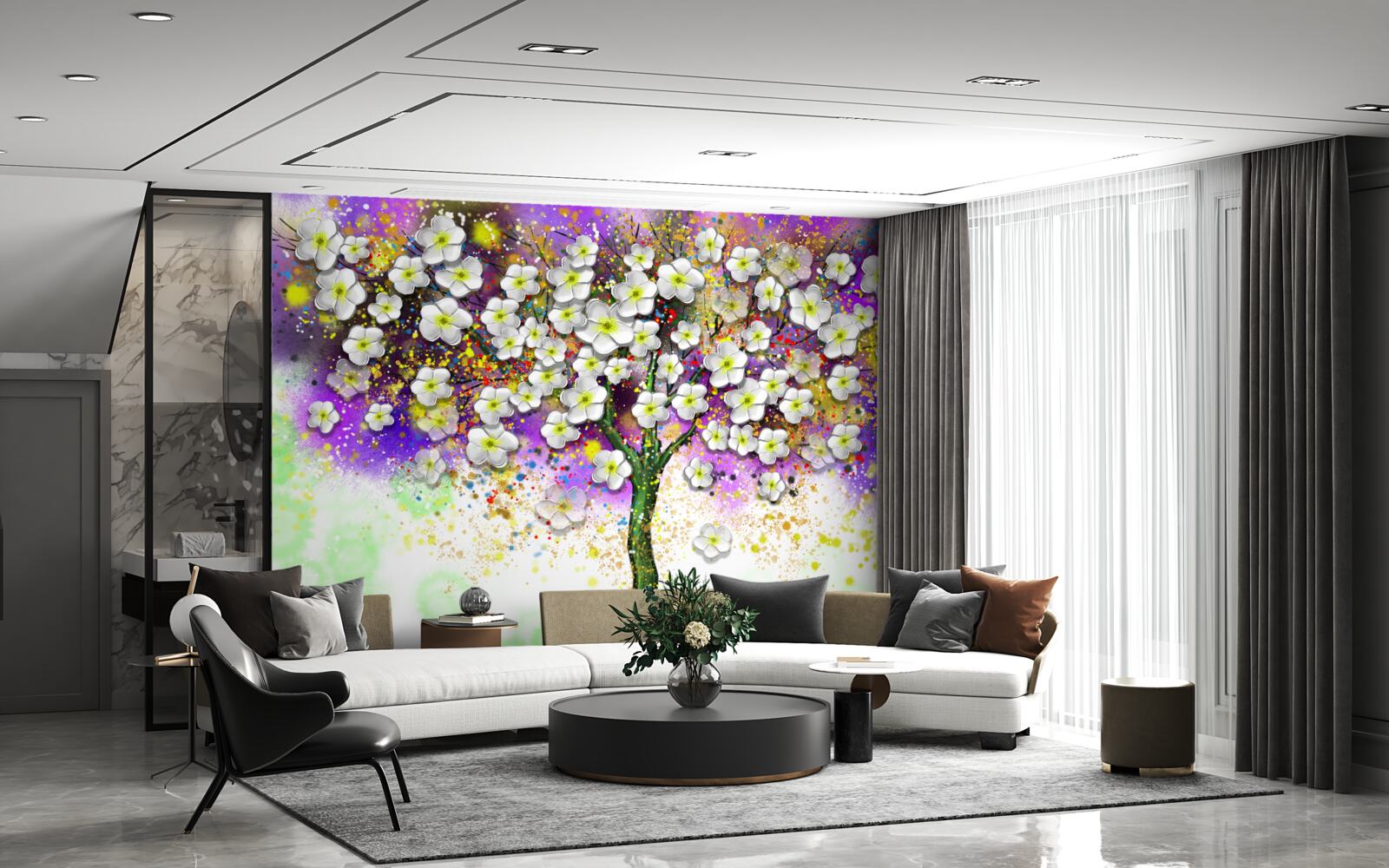 Фотошпалери дерево, що цвіте білосніжними квітами