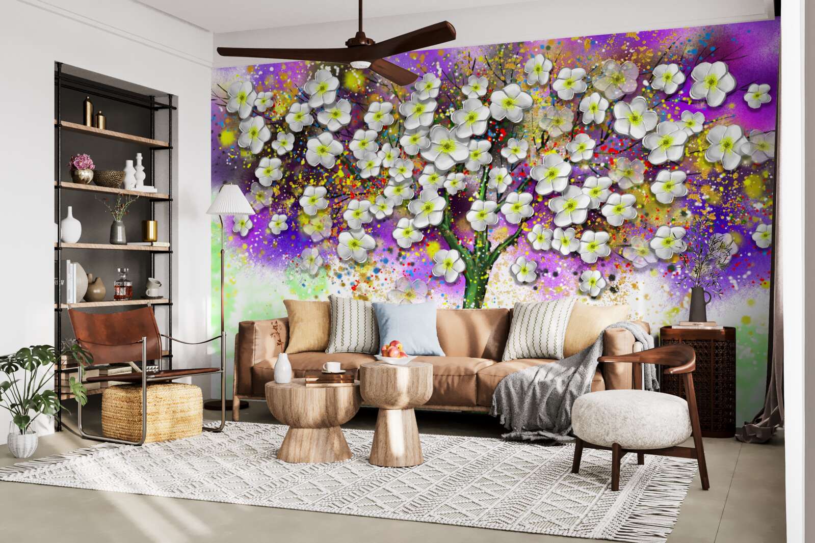 Фотошпалери дерево, що цвіте білосніжними квітами