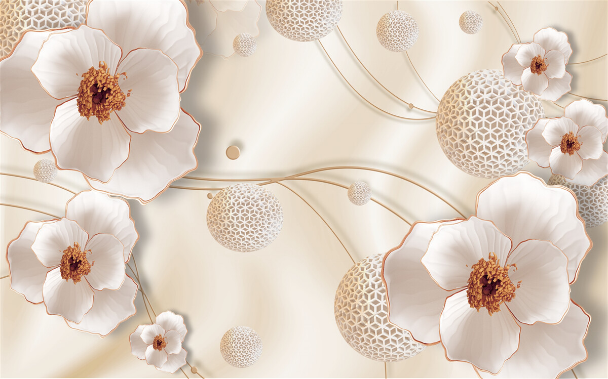 Фотошпалери гілки, прикрашені золотисто-білими квітами та блискучими кристалами