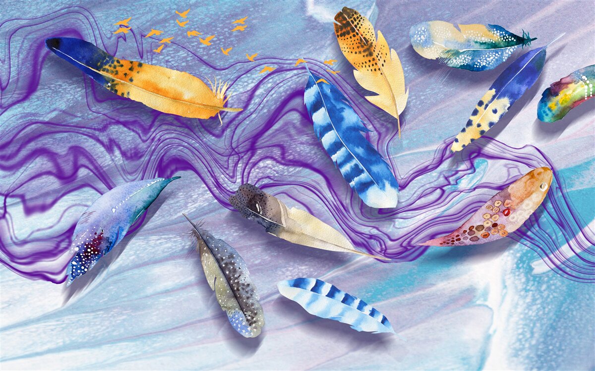 Фотошпалери хвилі чорнила прикрашені пір'ям