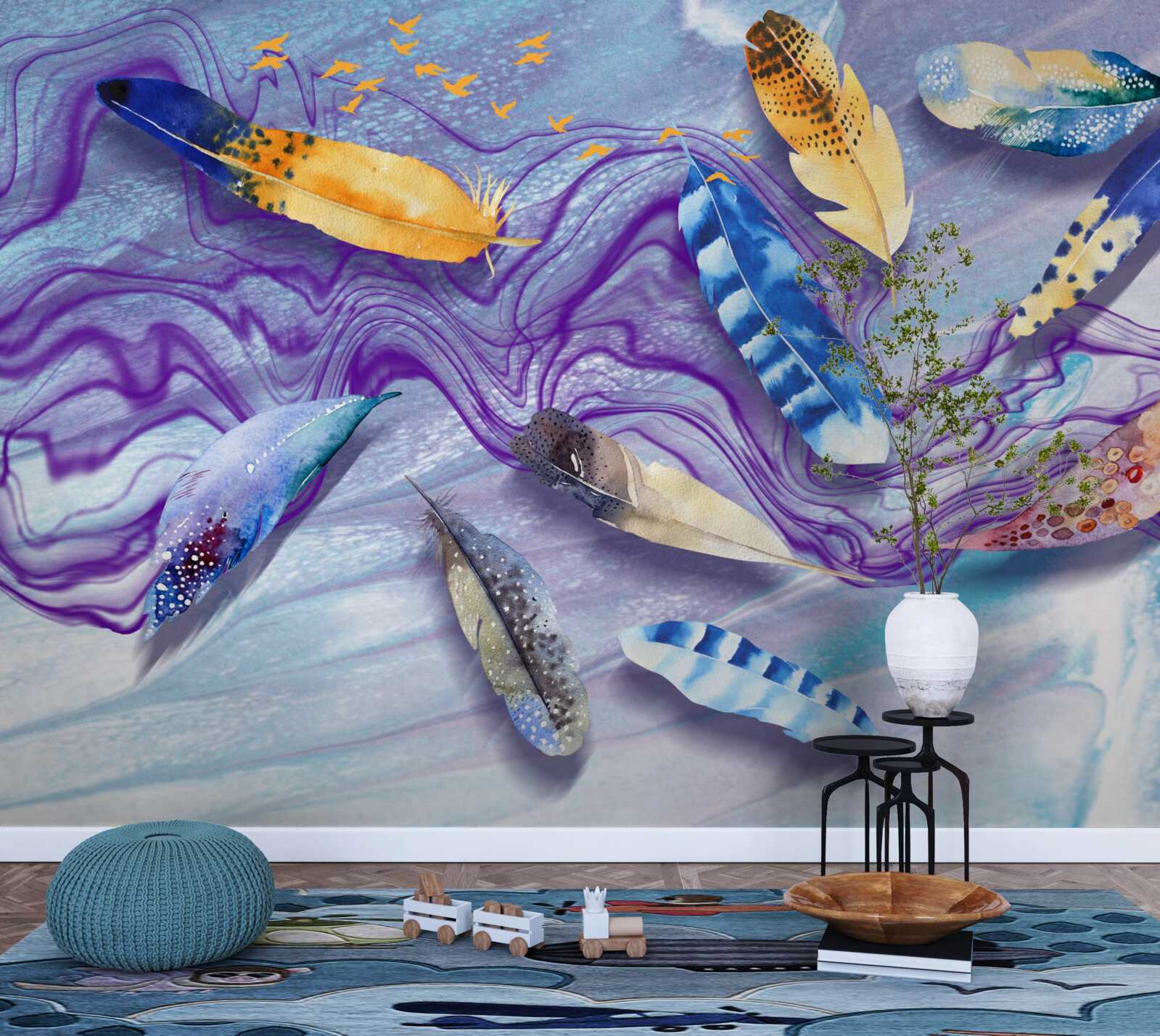 Фотошпалери хвилі чорнила прикрашені пір'ям