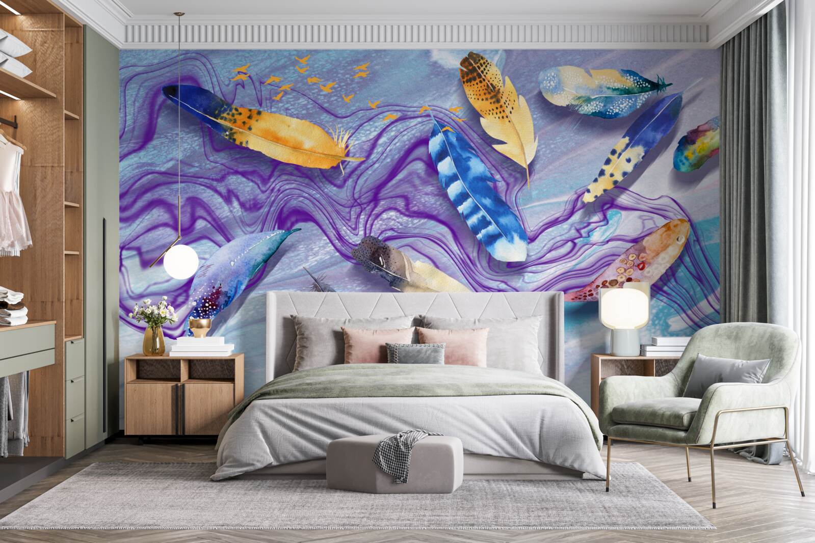 Фотошпалери хвилі чорнила прикрашені пір'ям