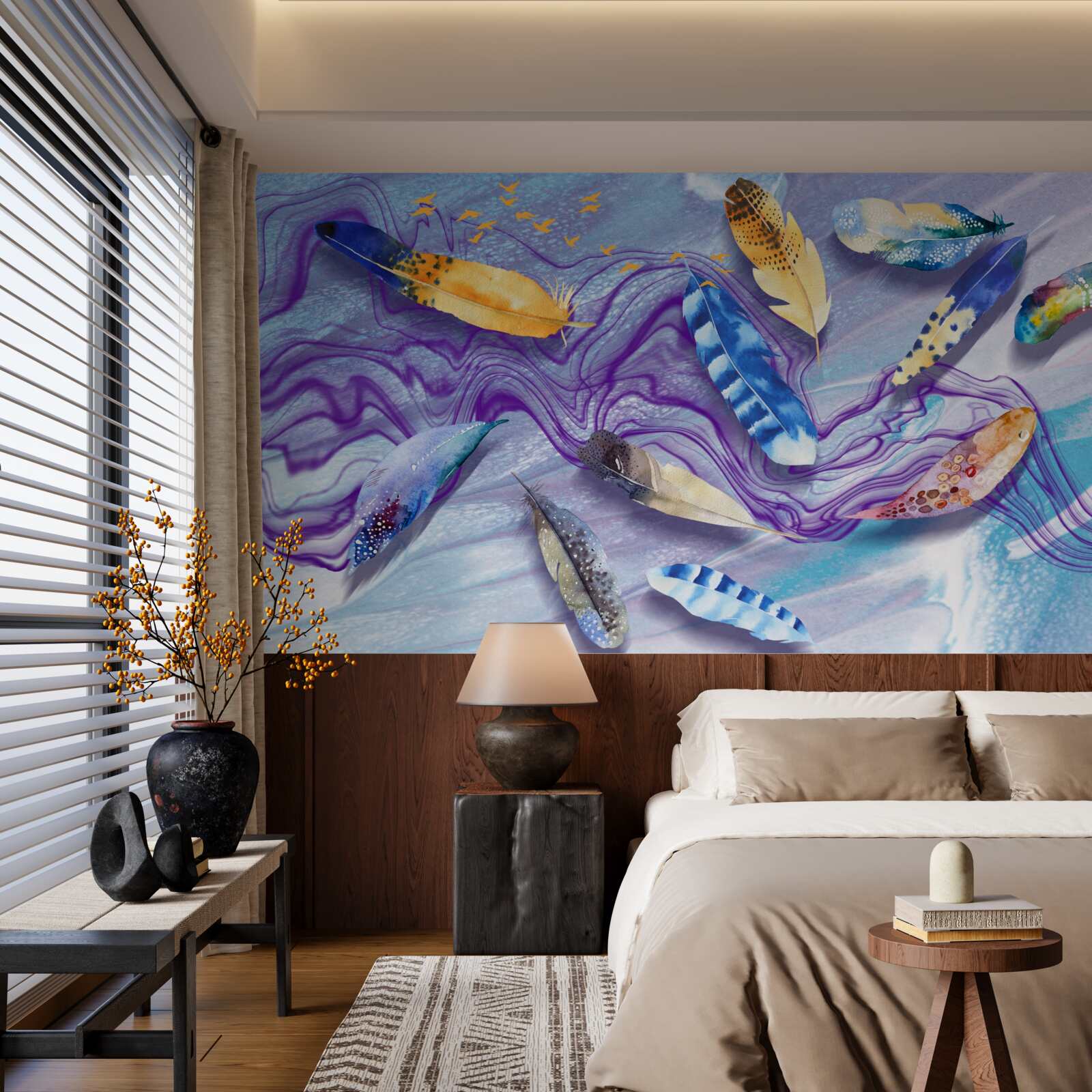 Фотошпалери хвилі чорнила прикрашені пір'ям