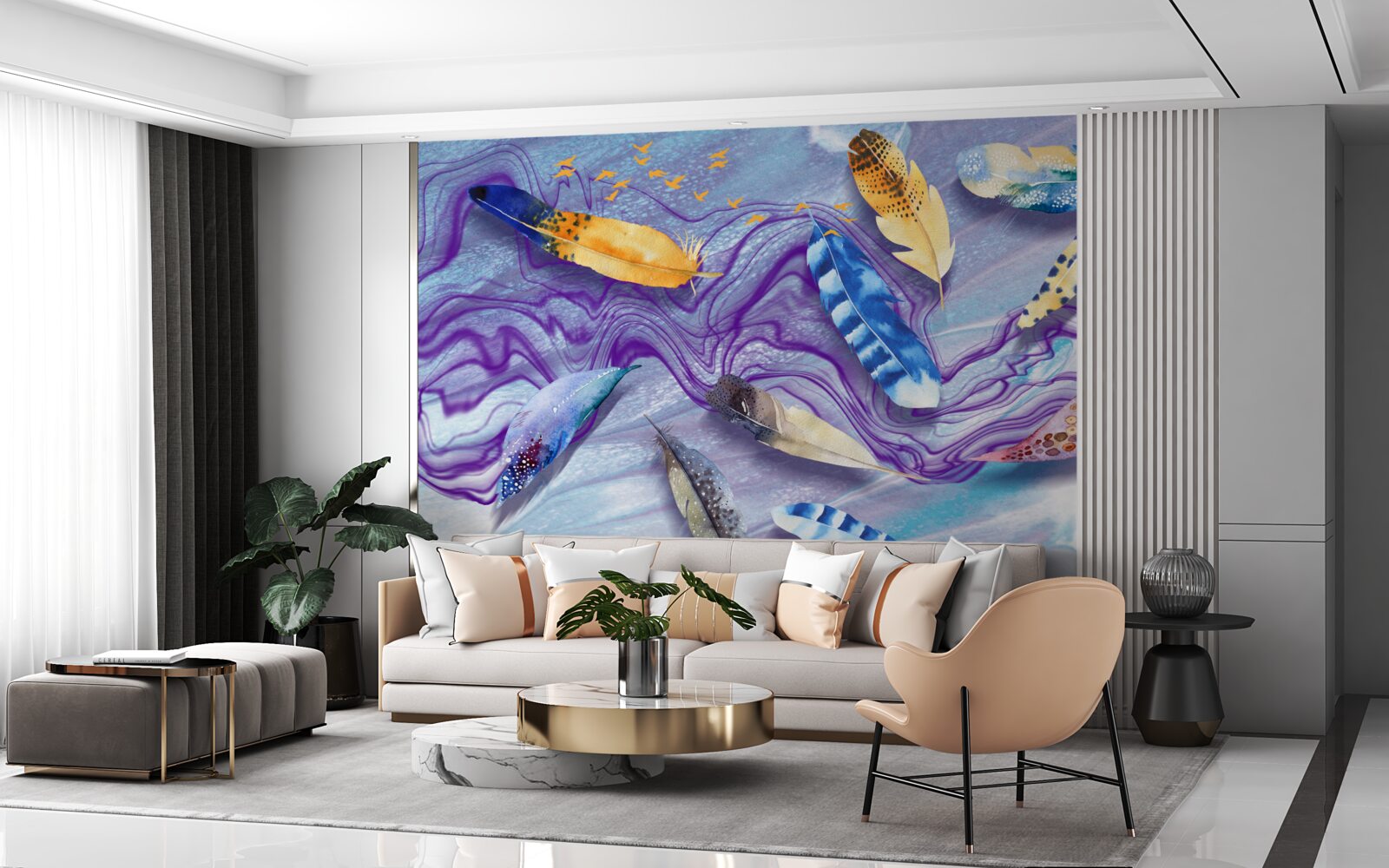 Фотошпалери хвилі чорнила прикрашені пір'ям