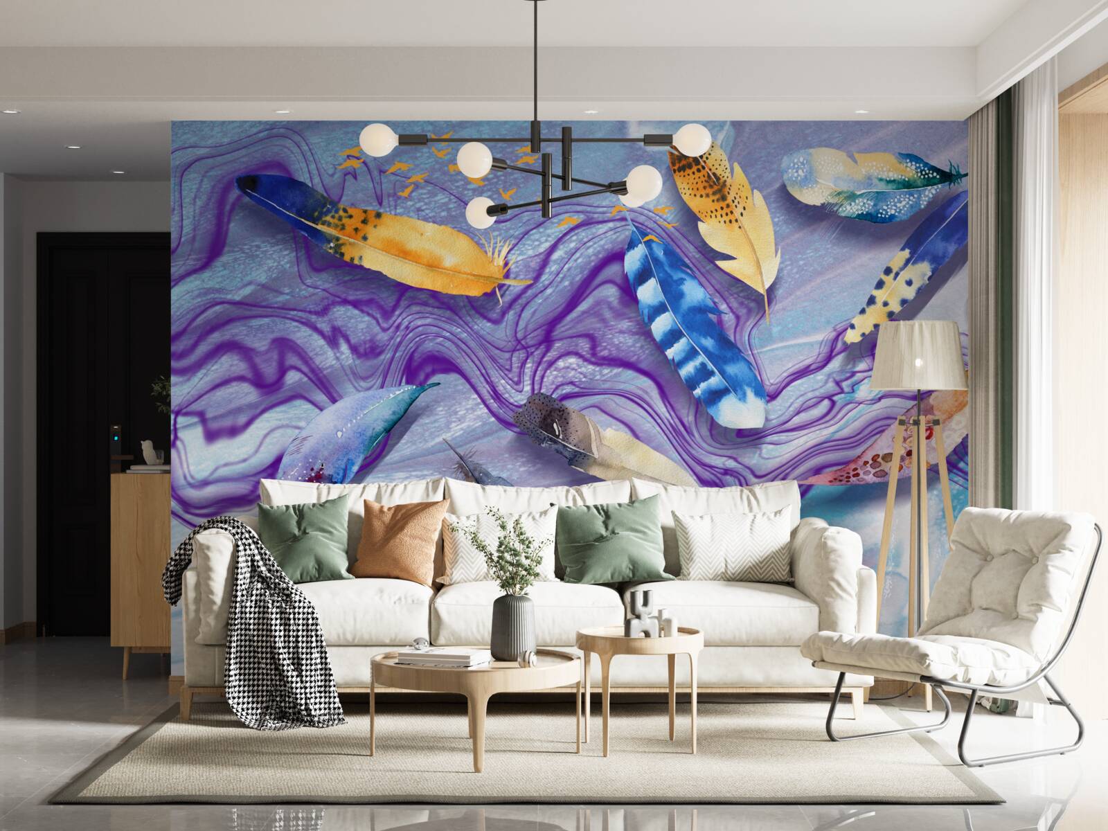 Фотошпалери хвилі чорнила прикрашені пір'ям