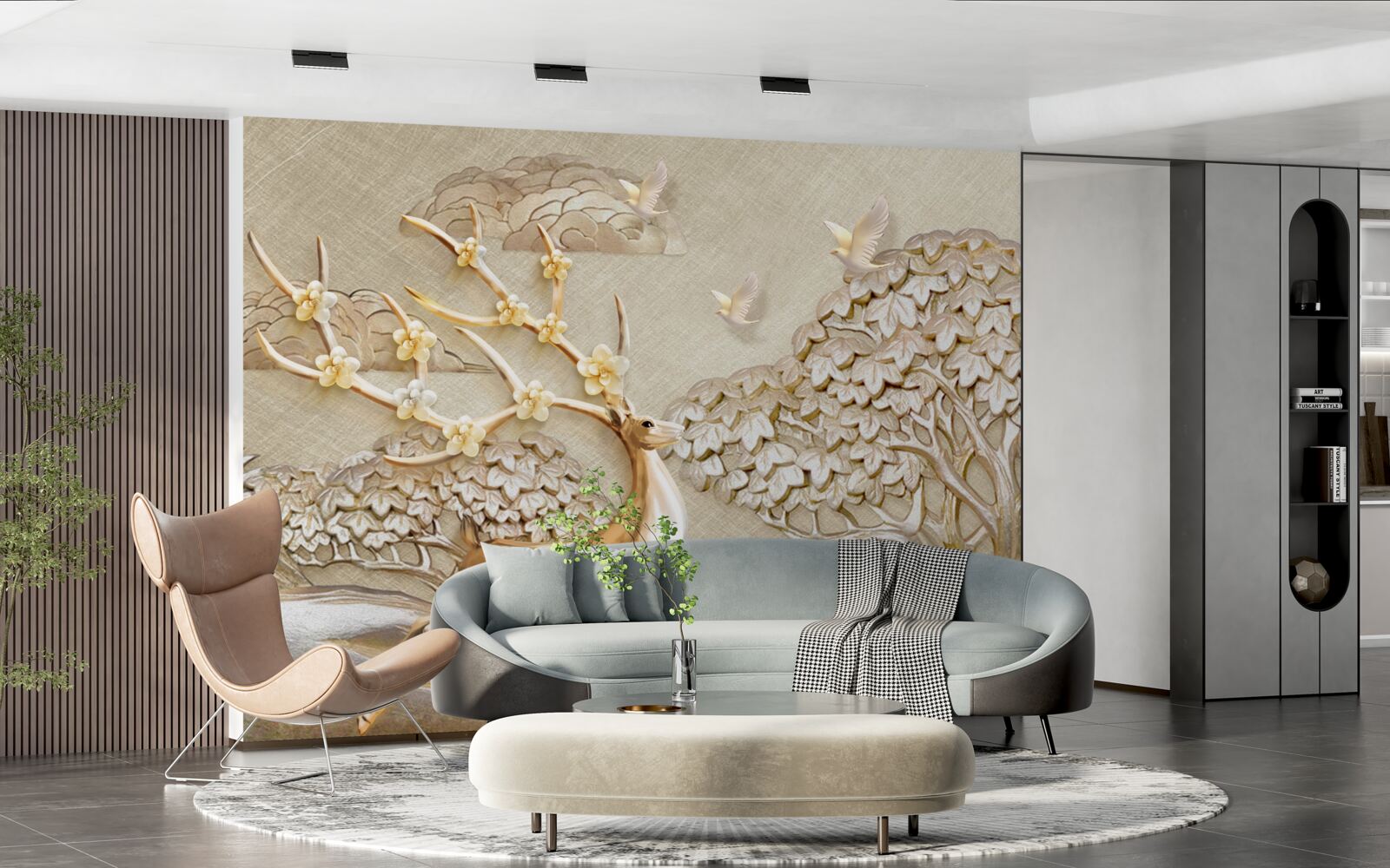 Фотошпалери золотий олень розкішно біжить лугом