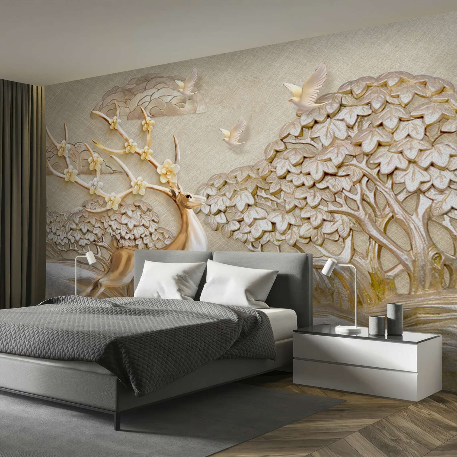 Фотошпалери золотий олень розкішно біжить лугом