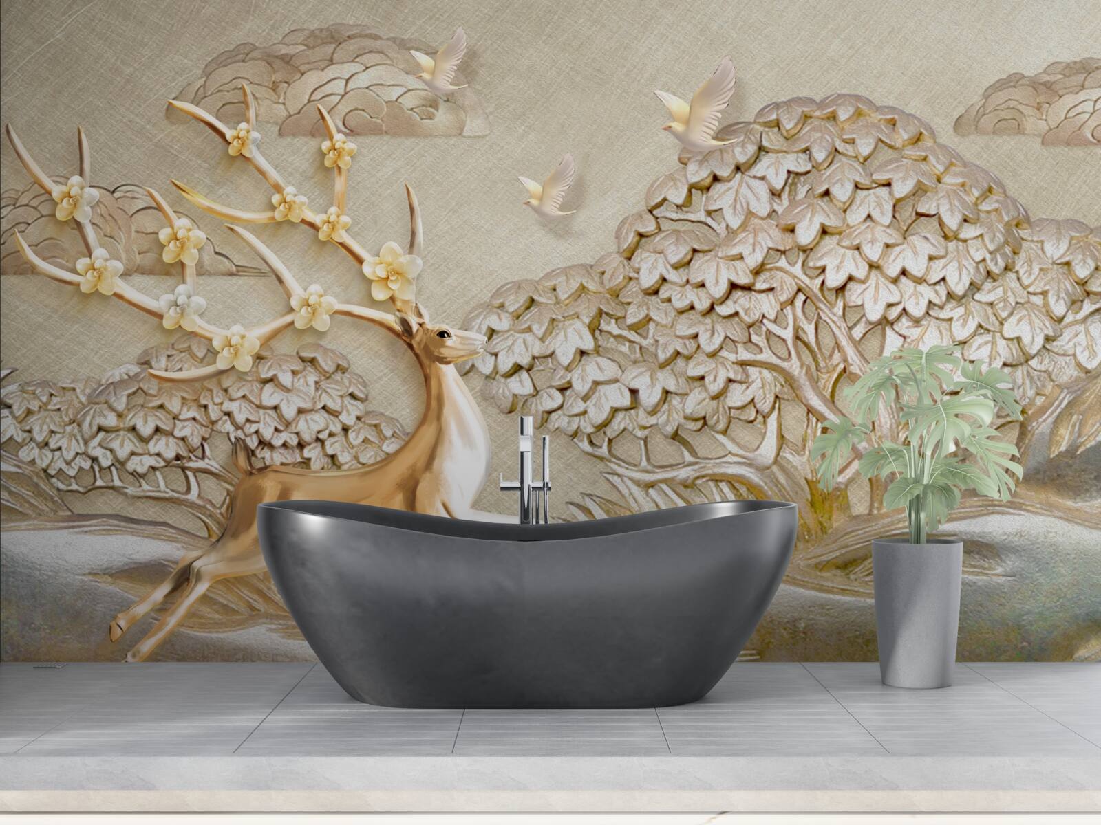 Фотошпалери золотий олень розкішно біжить лугом