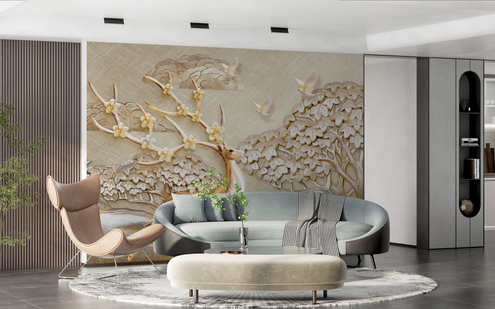 Фотошпалери золотий олень розкішно біжить лугом