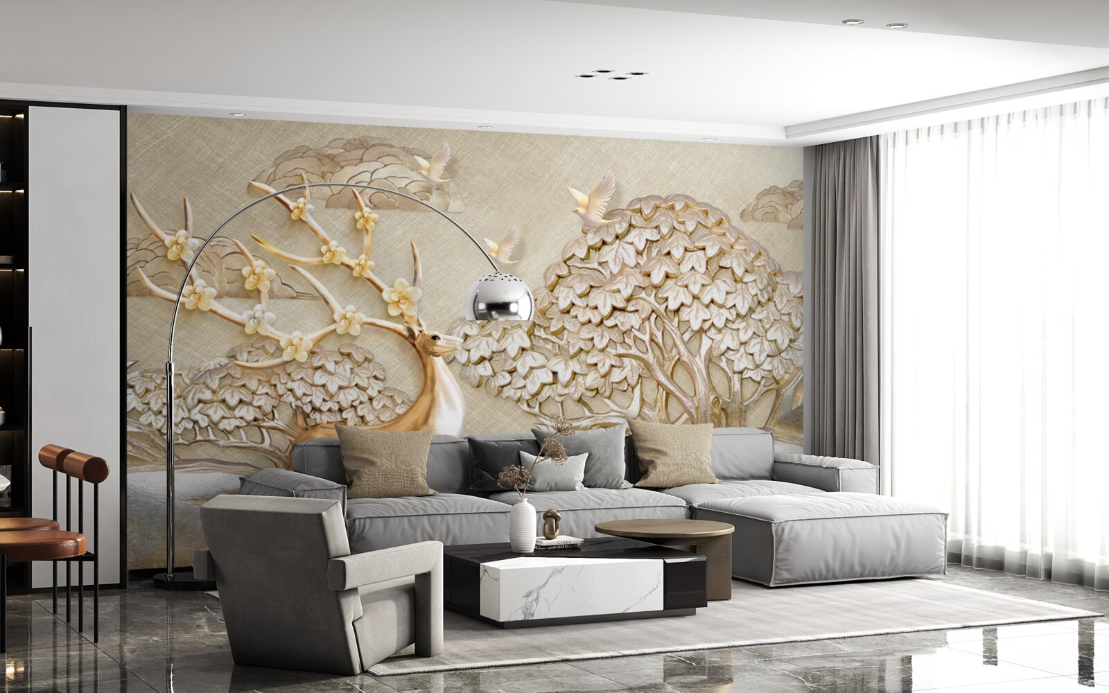 Фотошпалери золотий олень розкішно біжить лугом