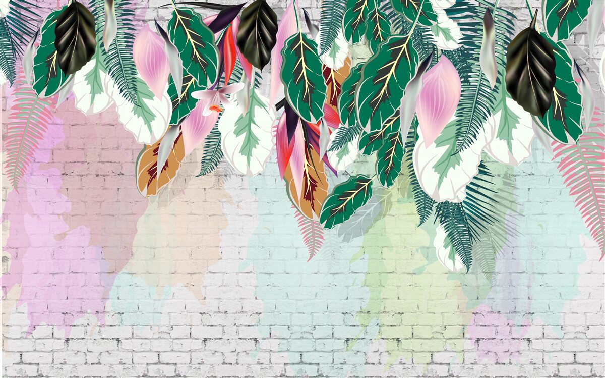 Фотошпалери тропічне листя на рожевому тлі
