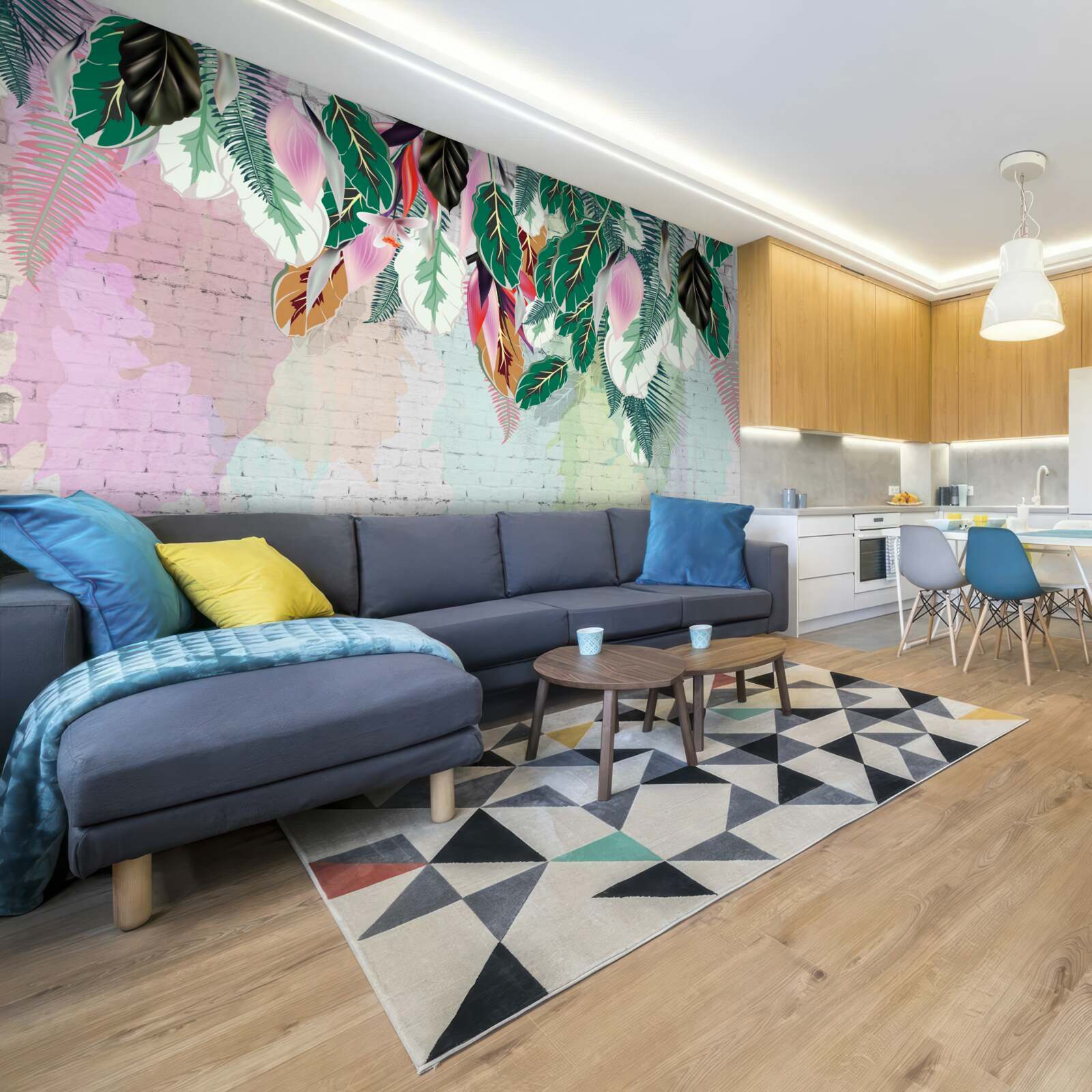 Фотошпалери тропічне листя на рожевому тлі