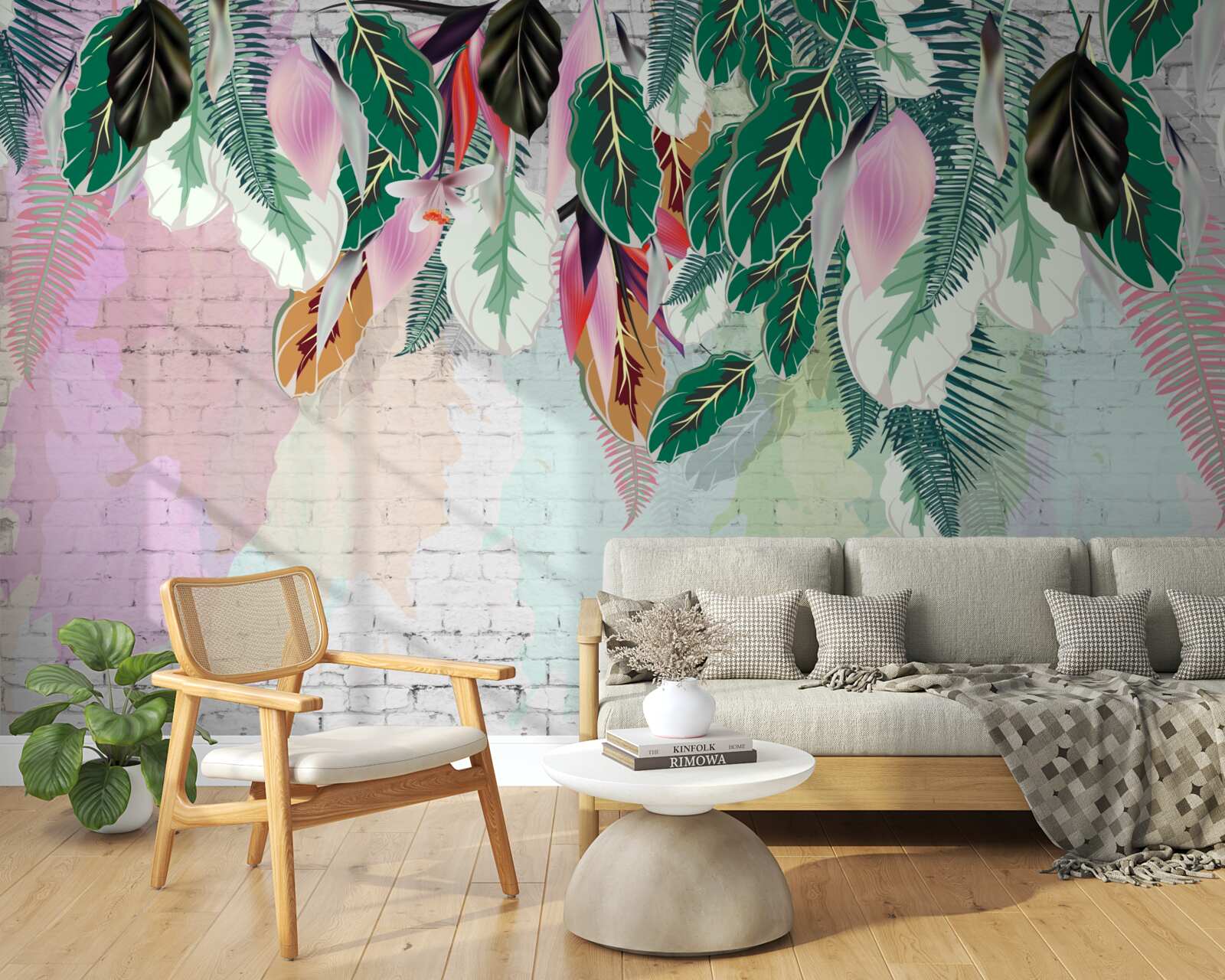 Фотошпалери тропічне листя на рожевому тлі