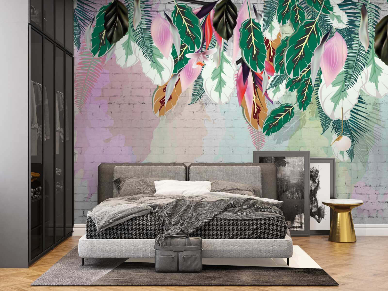 Фотошпалери тропічне листя на рожевому тлі