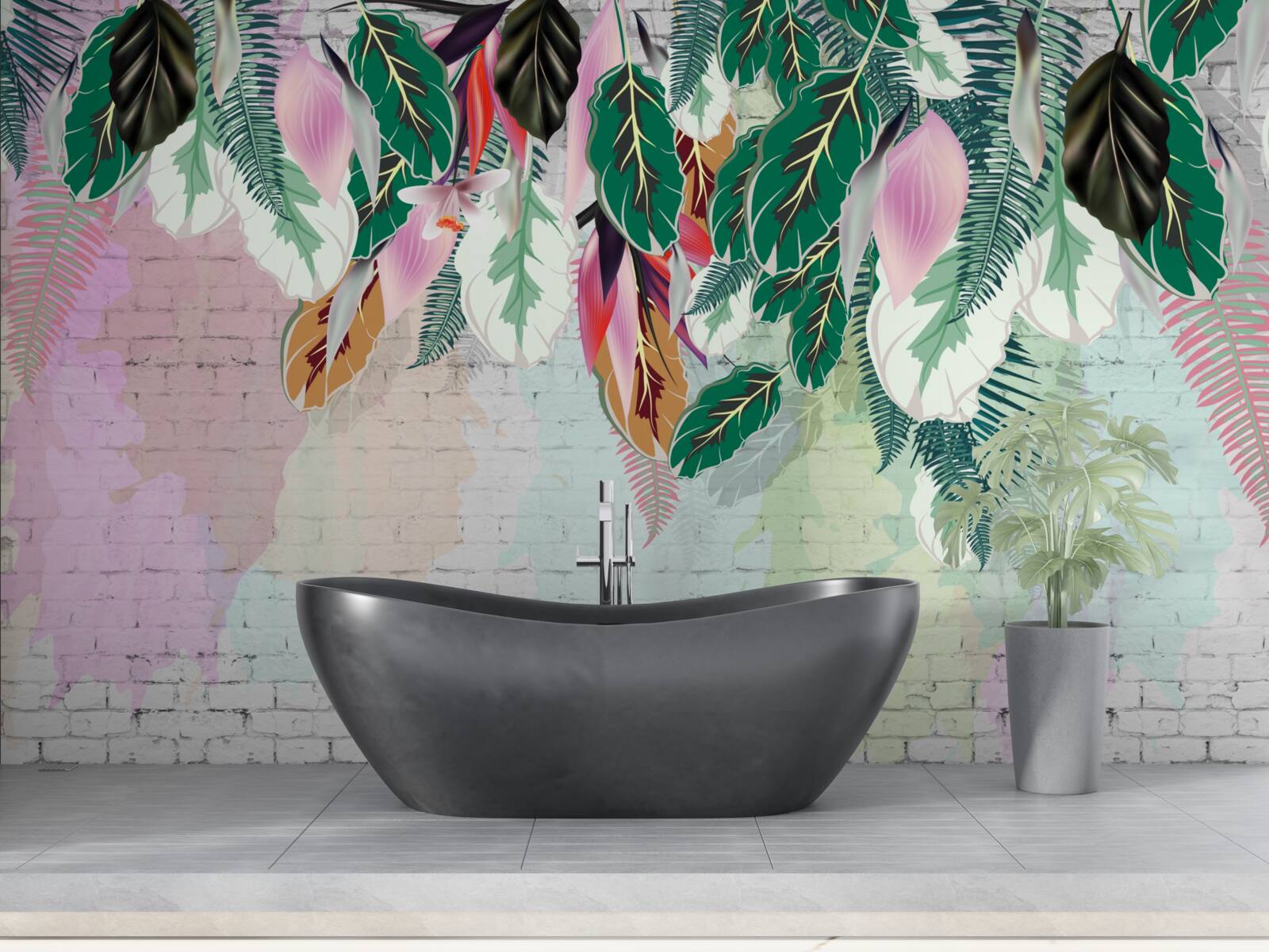 Фотошпалери тропічне листя на рожевому тлі