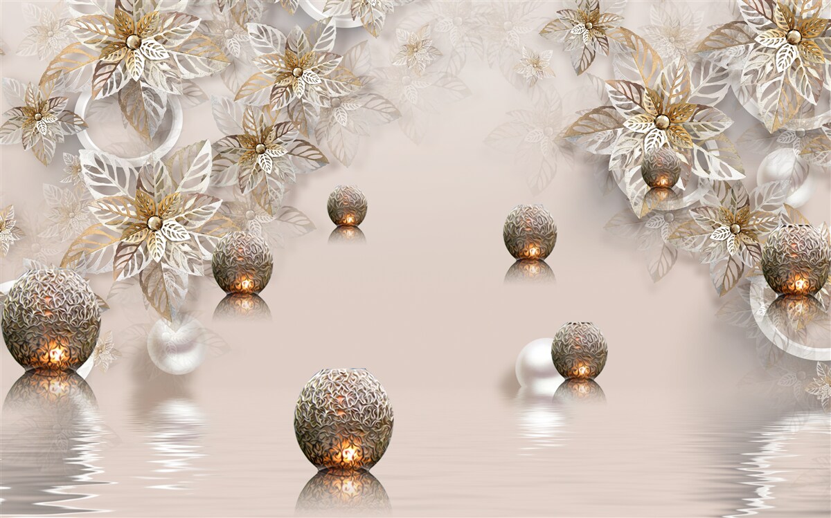 Фотошпалери золоті рослини та кулі з підсвічуванням