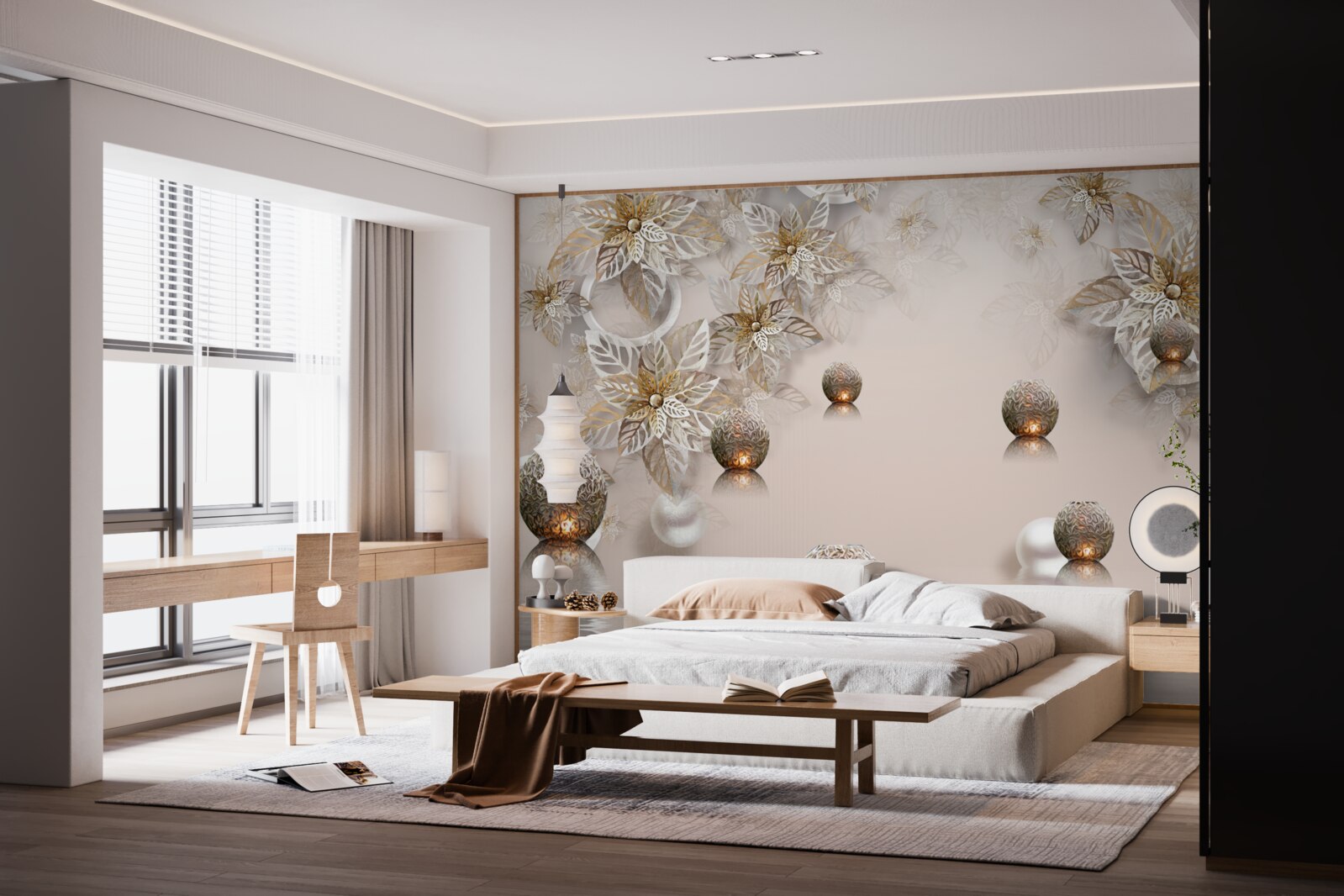 Фотошпалери золоті рослини та кулі з підсвічуванням