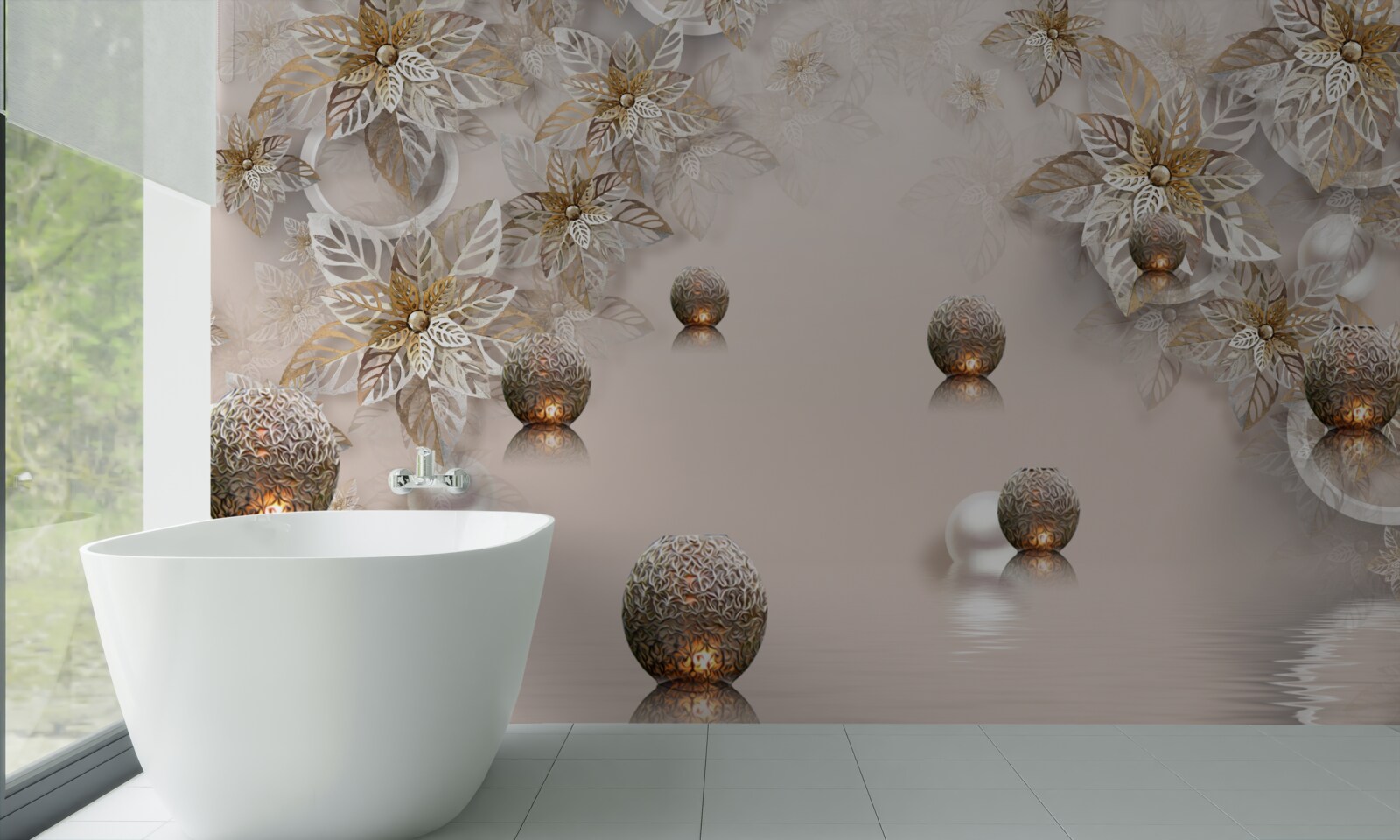 Фотошпалери золоті рослини та кулі з підсвічуванням