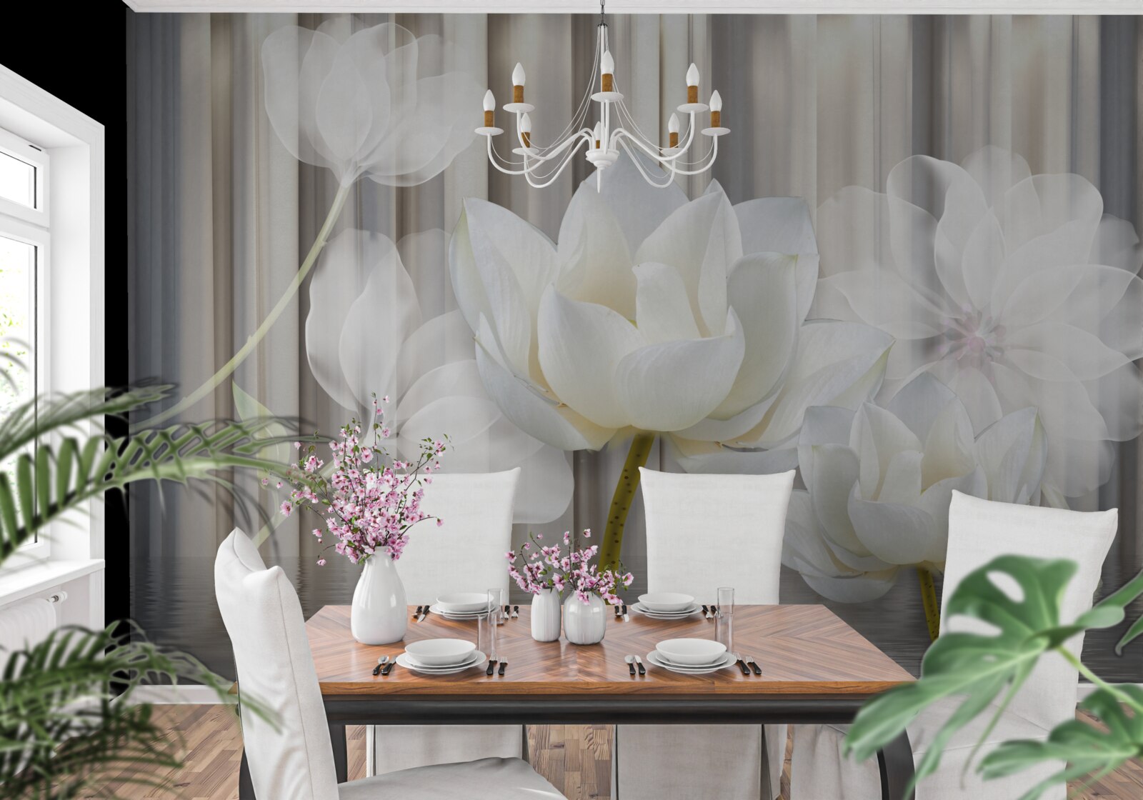 Фотошпалери білі тюльпани, легкі, як повітря