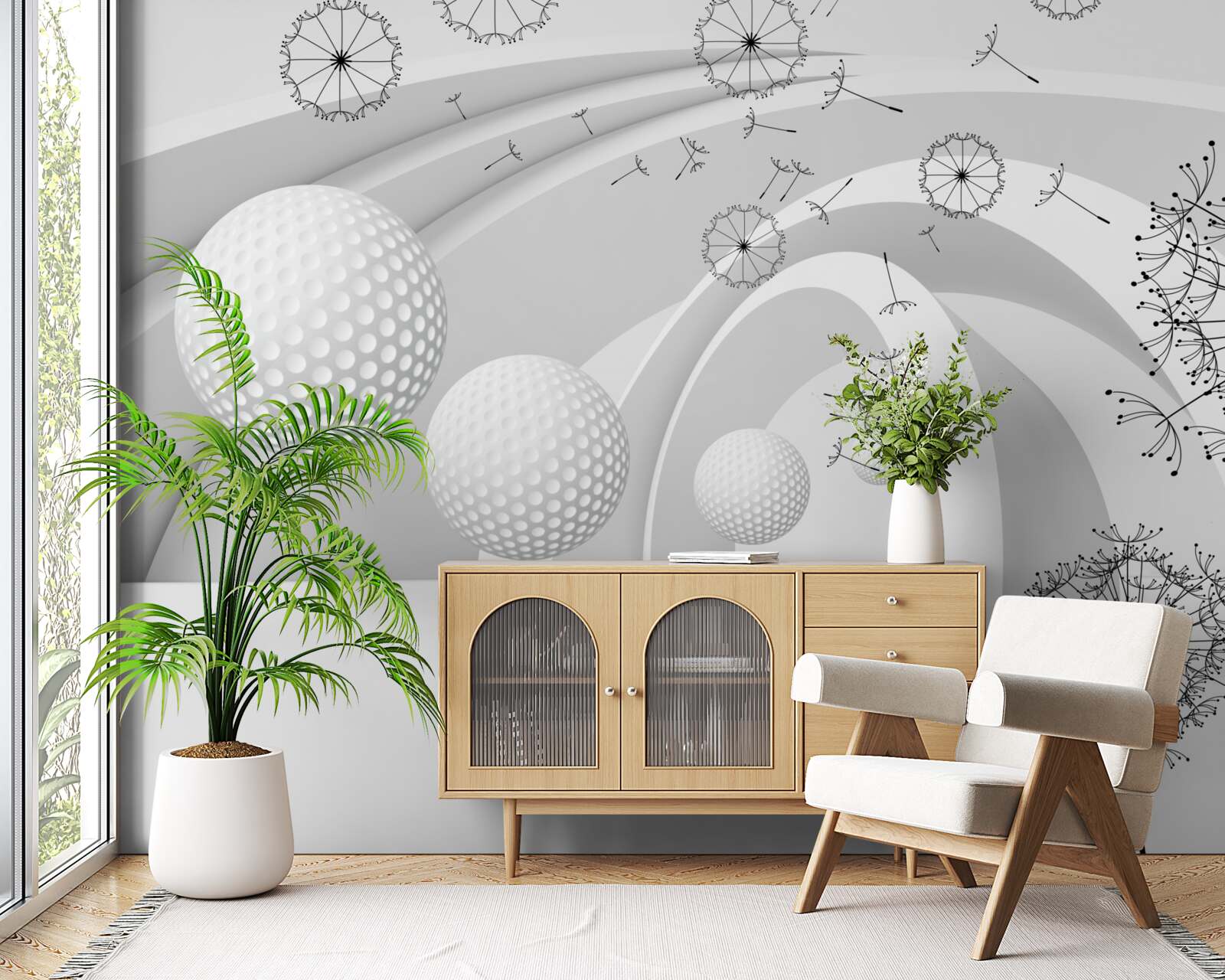 Фотошпалери Арки білосніжні, прикрашені квітами кульбаби