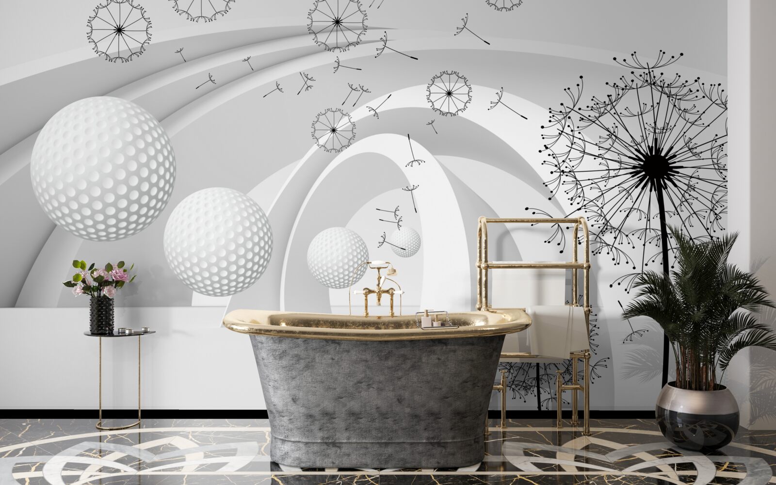 Фотошпалери Арки білосніжні, прикрашені квітами кульбаби