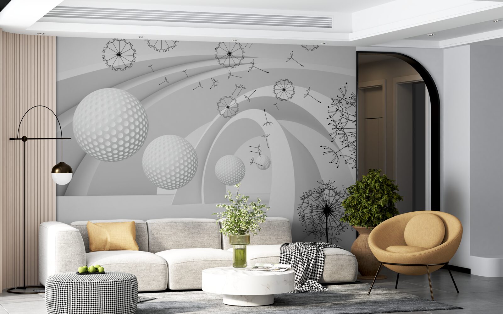 Фотошпалери Арки білосніжні, прикрашені квітами кульбаби