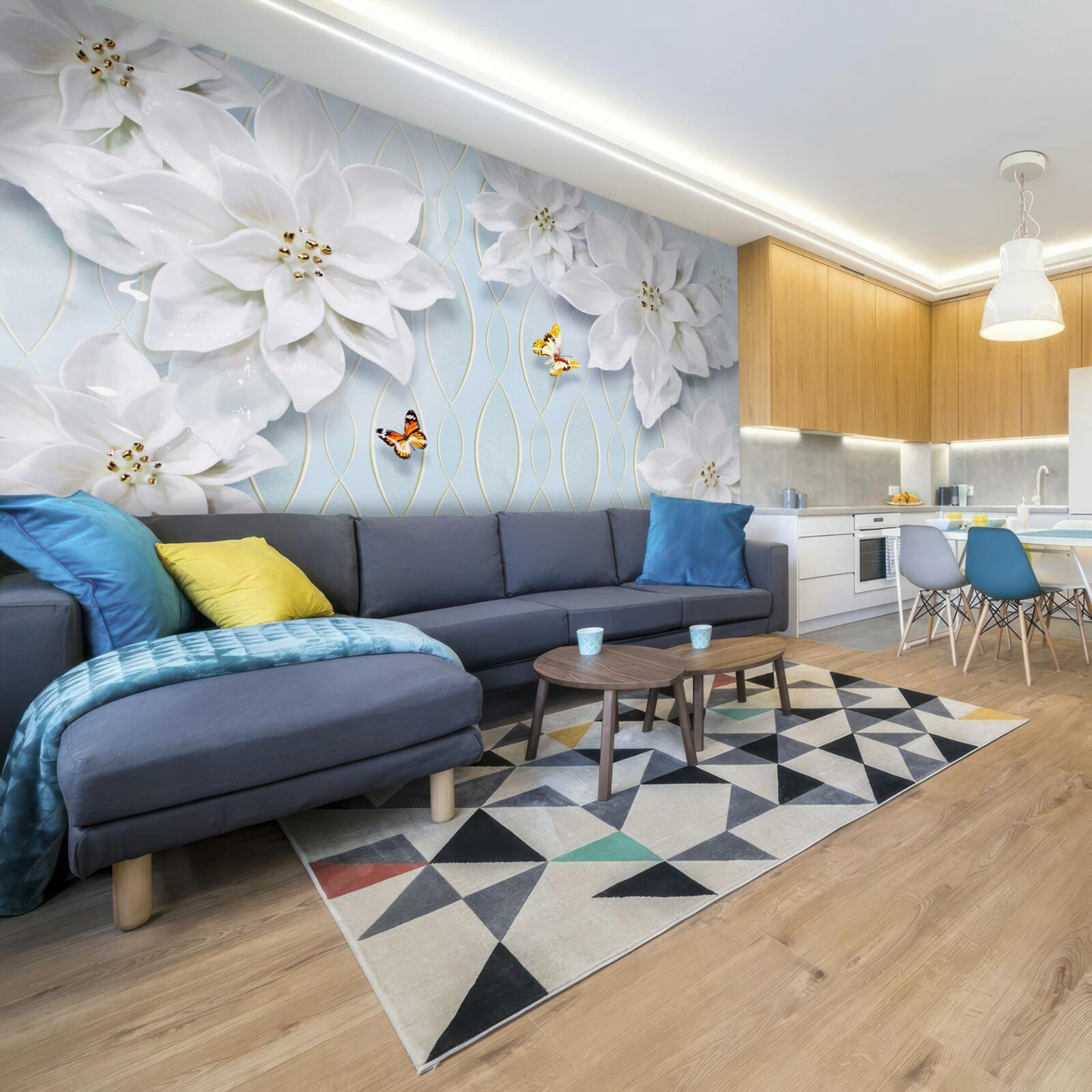 Фотошпалери Білосніжні бутони та метелики