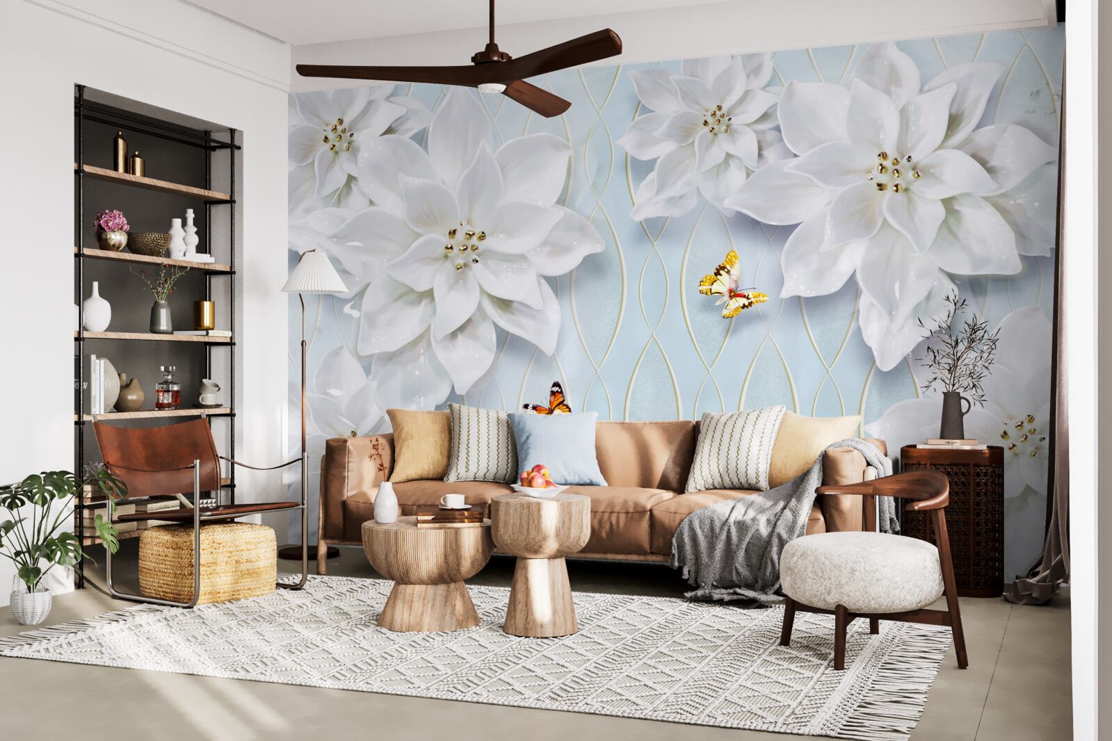 Фотошпалери Білосніжні бутони та метелики