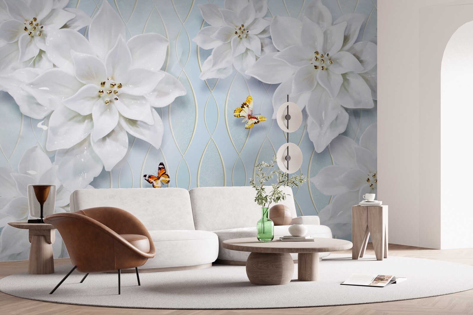 Фотошпалери Білосніжні бутони та метелики