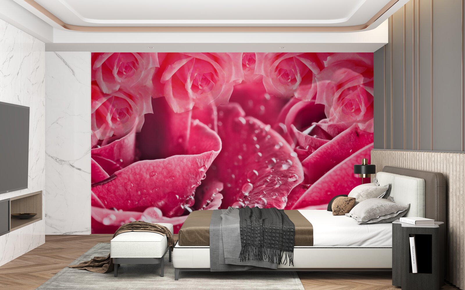 Фотошпалери краплі роси на троянді