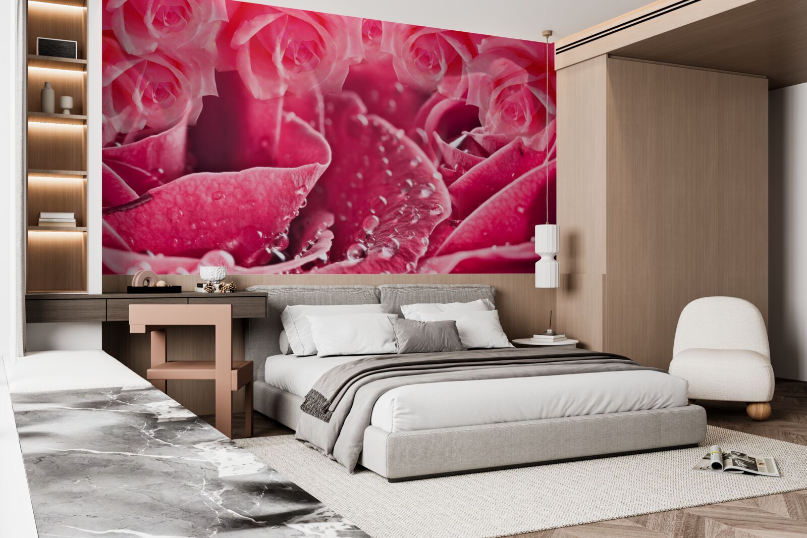 Фотошпалери краплі роси на троянді