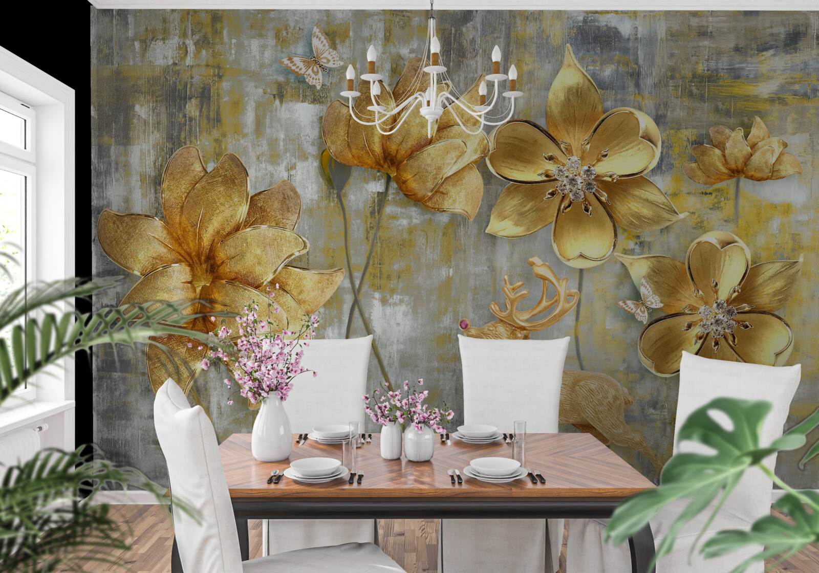 Фотошпалери золоті бутони розкриваються як дощ