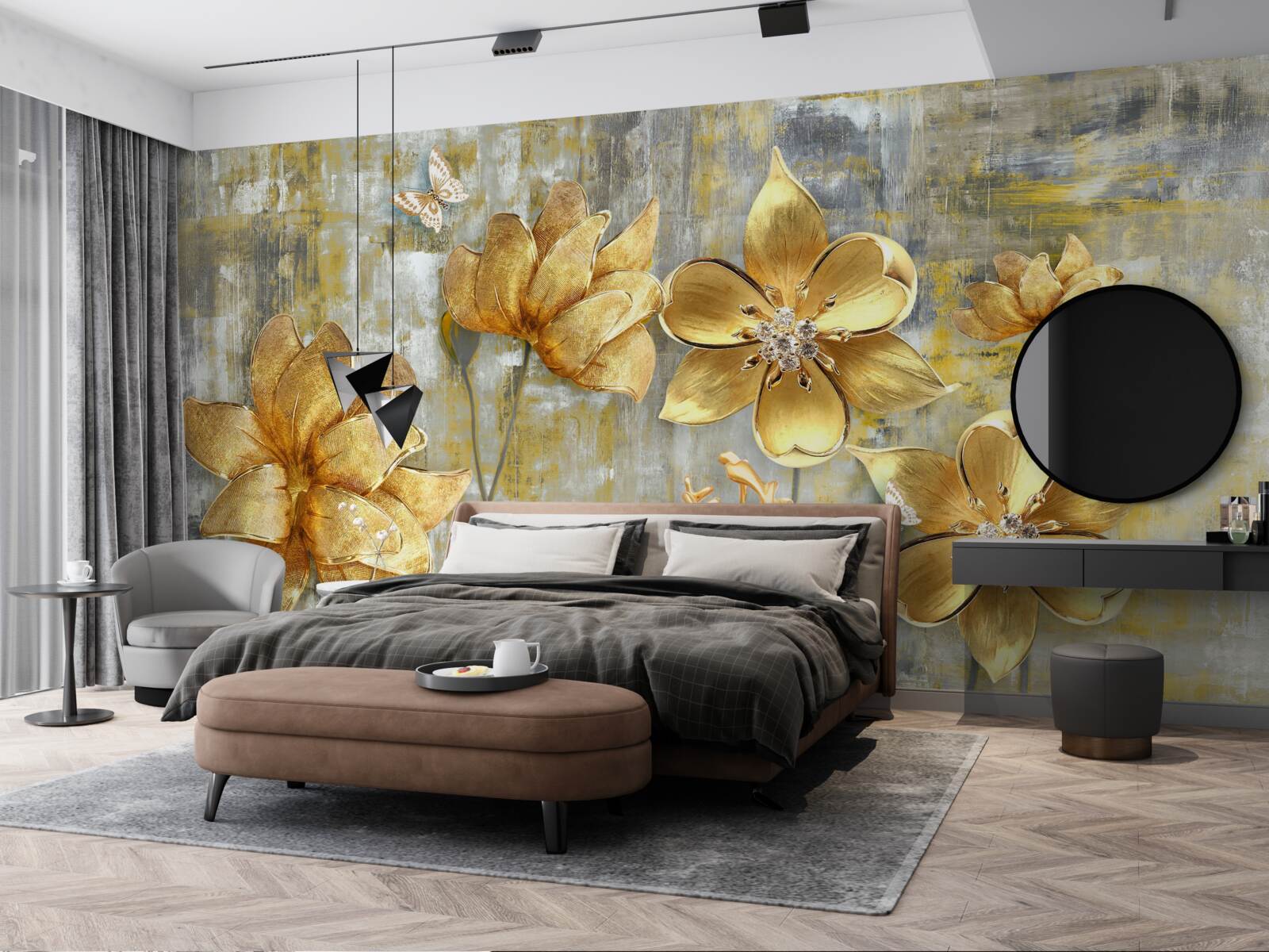 Фотошпалери золоті бутони розкриваються як дощ