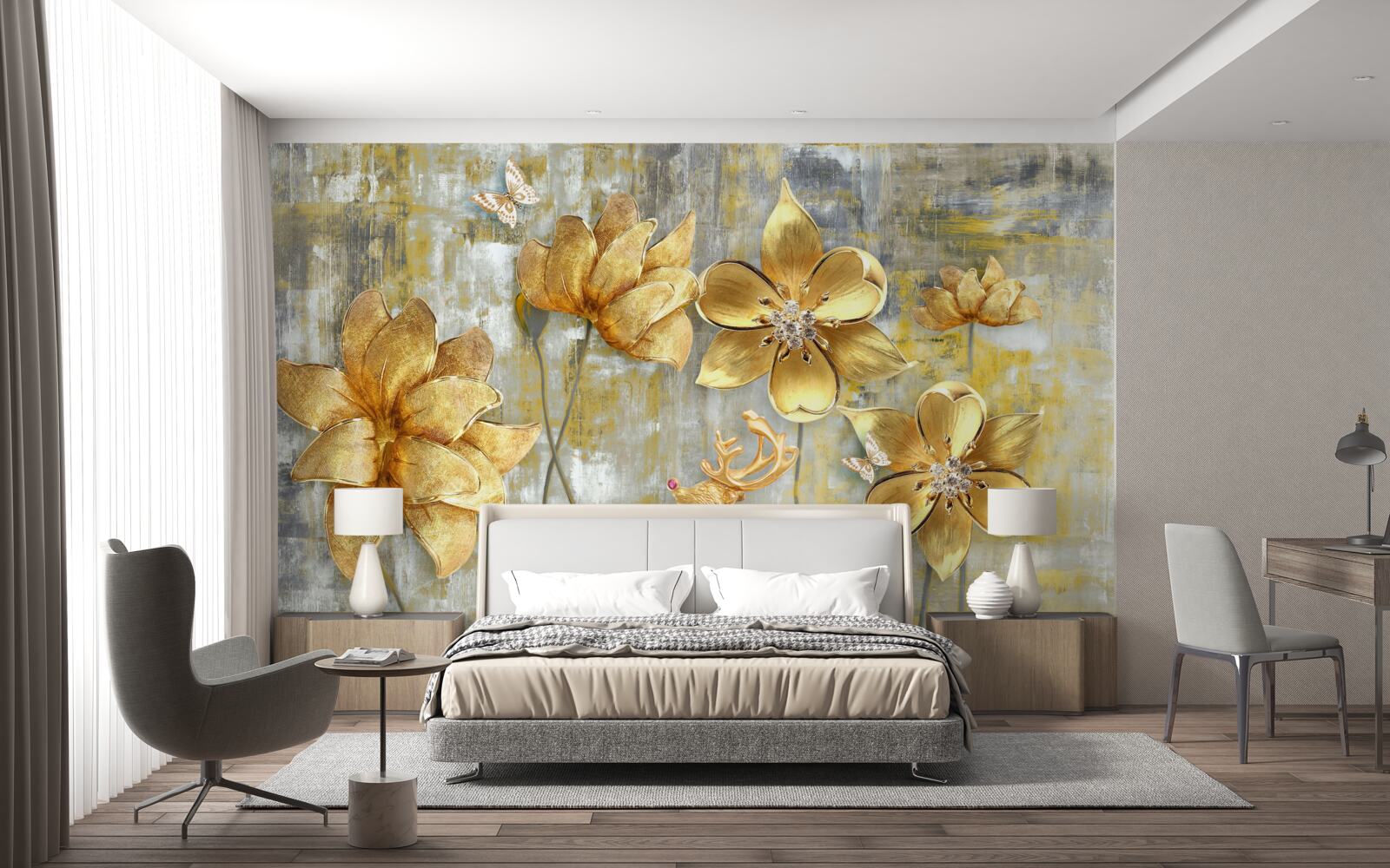 Фотошпалери золоті бутони розкриваються як дощ