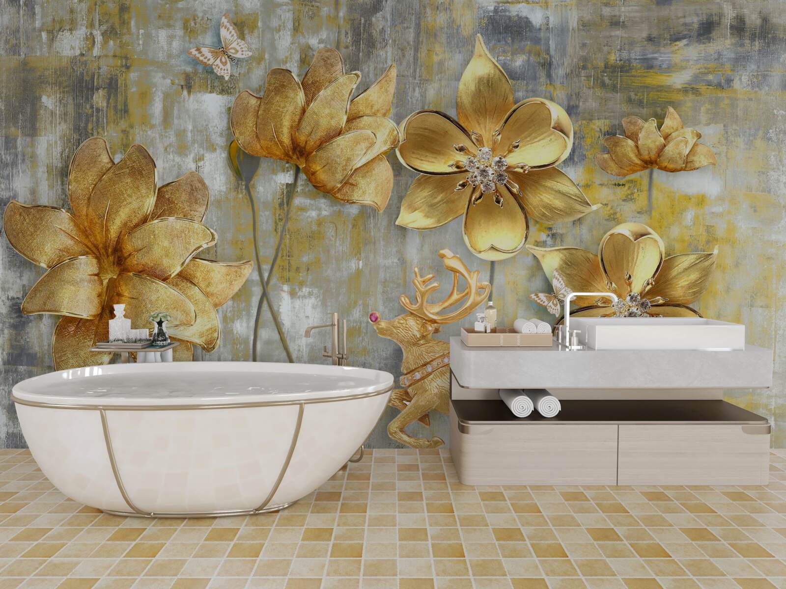 Фотошпалери золоті бутони розкриваються як дощ