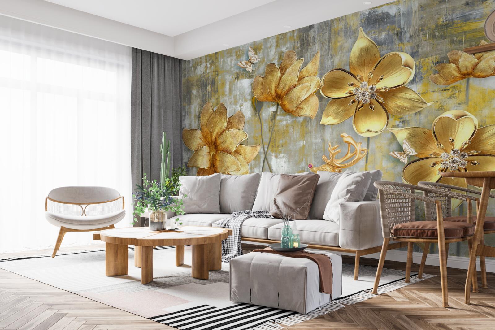 Фотошпалери золоті бутони розкриваються як дощ