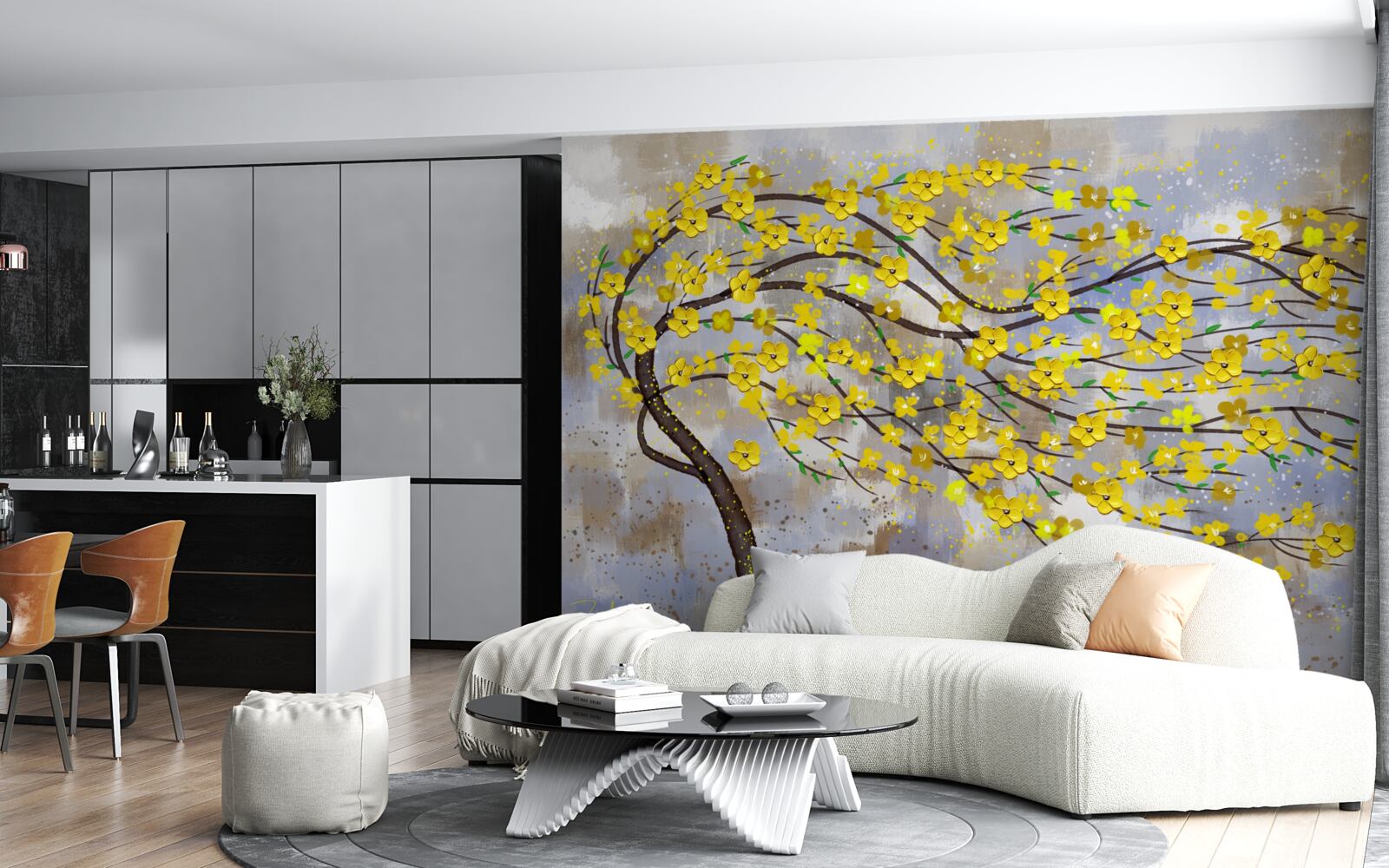 Фотошпалери осіннє дерево гойдається під поривами вітру